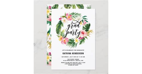 Tropical Floral Wreath Graduation Luau Party Invitation | Zazzle