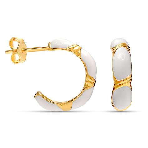 Buy LeCalla C Shape Enamel Hoop Earrings | TrueSilver