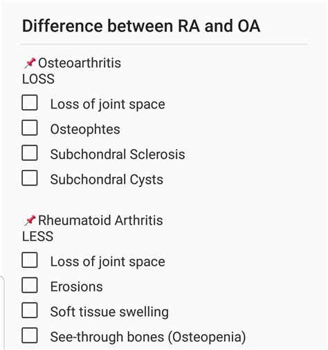 Difference between Rheumatoid arthritis and Osteoarthritis - mnemonic
