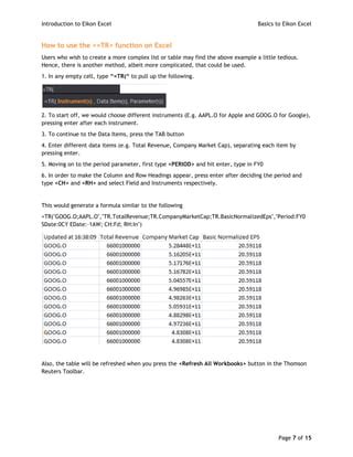 Eikon Refinitiv Excel Basics 的图像结果