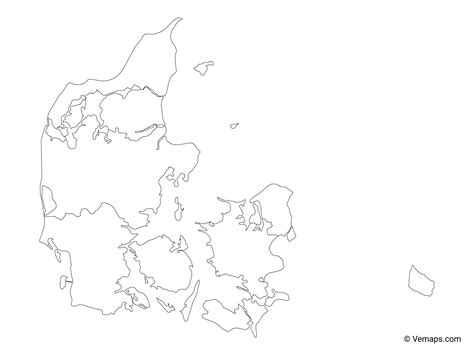 Outline Map of Denmark with Regions | Free Vector Maps