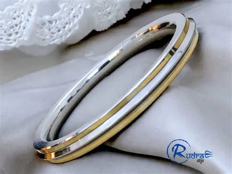 Rudra Rage STAINLESS STEEL CENTER POINTED SIKH KADA WITH 2 BRASS LINES ...