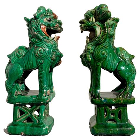 Chinese Green Glazed Foo Lions, Near Pair, Late 19th Century, China For ...