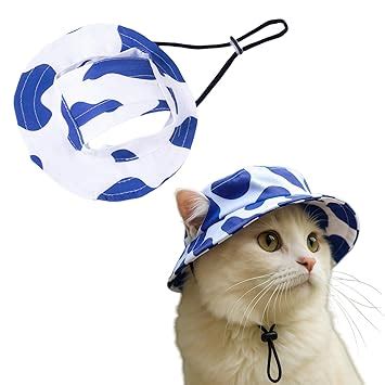 Cat Hat, Hats for Cats, Cat Accessories, Blue White Cotton Cat Ear Hat ...