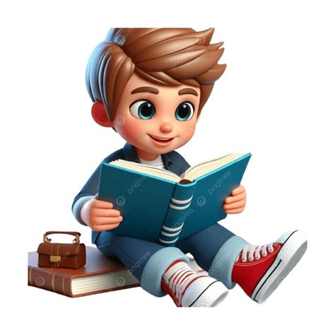 Cartoon Of Boy Reading Book 3d Character White Background, Book Clipart ...