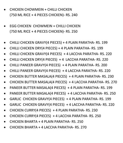 Menu at Spice Rice, Kolkata