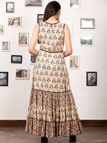 ENGAGE BEIGE - Hand Block Printed Cotton Long Sleeveless Dress - D319F ...