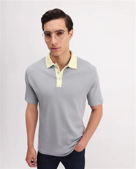 Rare Rabbit Men's Canot Grey Cotton Plain Regular Fit Half Sleeve Polo
