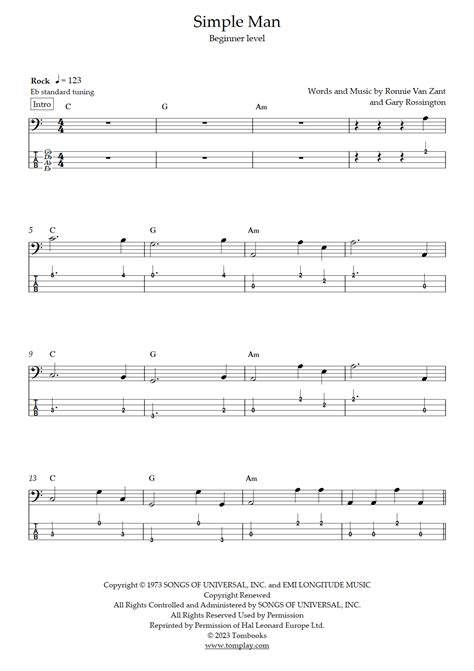 Simple Man (Beginner Level) (Lynyrd Skynyrd) - Bass Tabs
