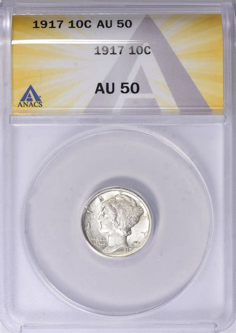1917 Mercury Dime ANACS AU-50 (Item 1553818) | GreatCollections Coin ...