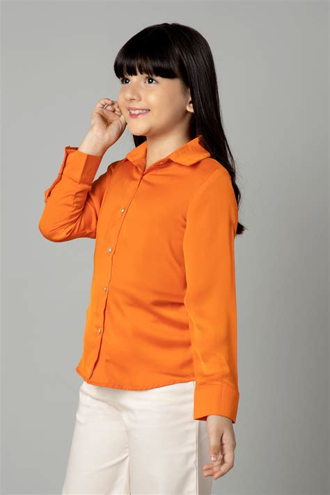 Plain Orange Spread Collar Casual Shirt For Girls – neofaa.com