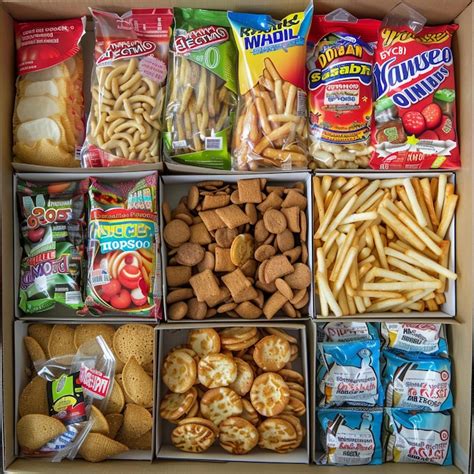 A box of packaged snacks with individual packets displayed | Premium AI ...