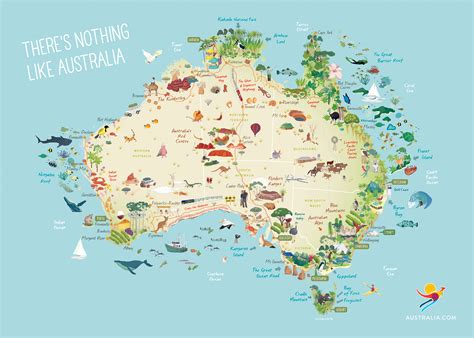 TA - Illustrated Map of Australia - Australia Best Places to Visit - Full Size Map - Down Under ...
