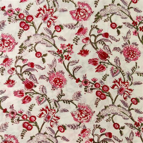 Pure Cotton Jaipuri White With Shades Of Pink Floral Jaal Hand Block P ...