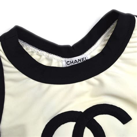 Chanel Vintage Black Ivory CC Two Piece Tank Boy Short Bikini Swimsuit ...