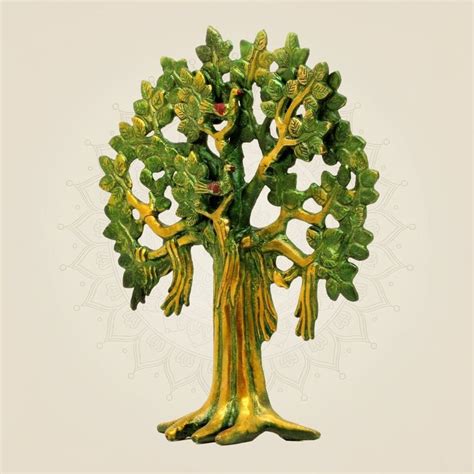 Green Brass Kalpavriksha Tree - Colored Spiritual Decor