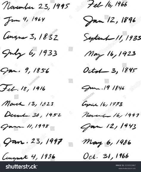 Compilation Handwritten Dates Cursive Different Styles Stock Vector ...