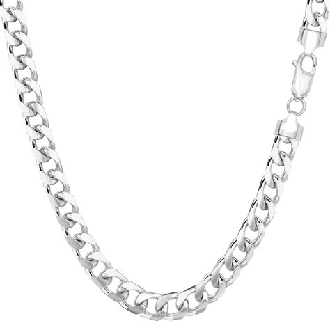14k White Solid Gold Miami Cuban Link Chain Necklace, Width 5mm, 24 ...