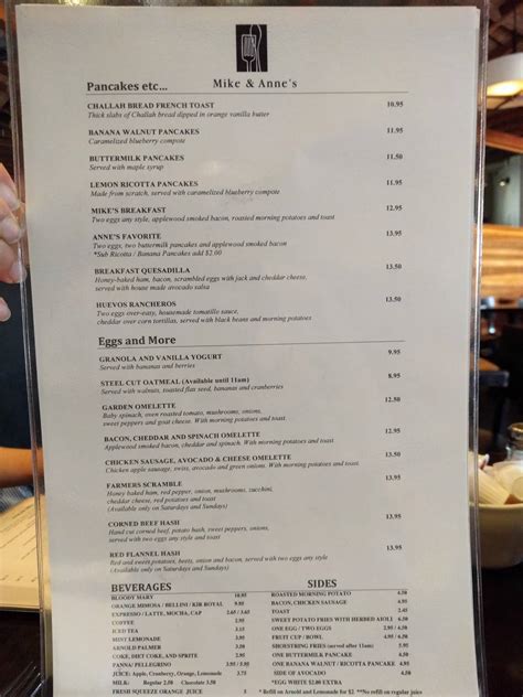 Menu at Mike & Anne's restaurant, South Pasadena