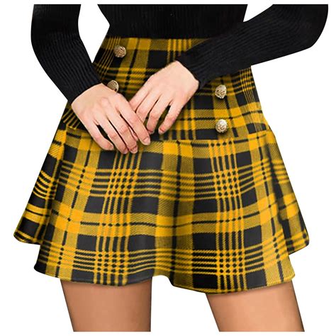 JNGSA Women's Plaid Skirt Ladies Elegant Party Club Mini Skirts High ...
