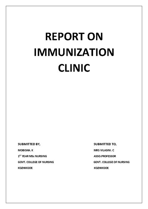 REPORT ON IMMUNIZATION CLINIC - 1ST YEAR MSc NURSING - Studocu