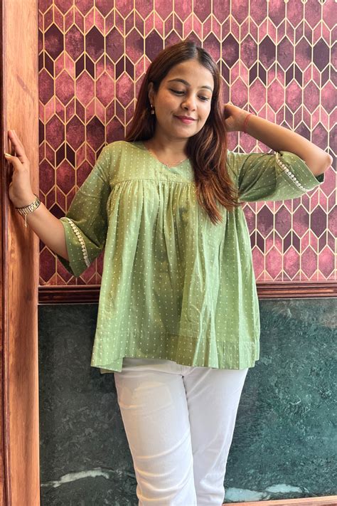 Buy Women Suti handloom top : Mint gathered top | Silayi – SILAYI