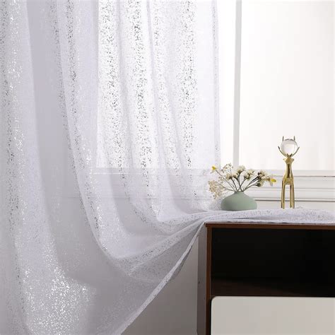 Buy TERLYTEX Silver White Sheer Curtains for Living Room - Metallic ...