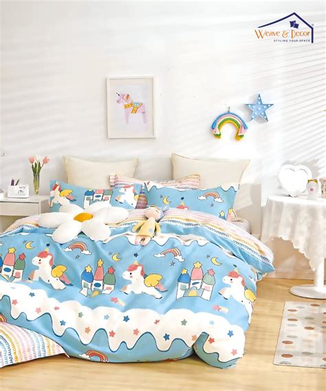 Unicorn Dreamland Sky Kids King Size Bedsheet With 2 Pillow Covers ...
