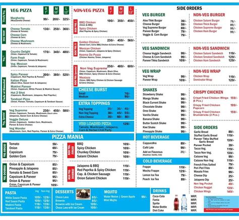 Menu at Dominic Pizza, Ner Chowk