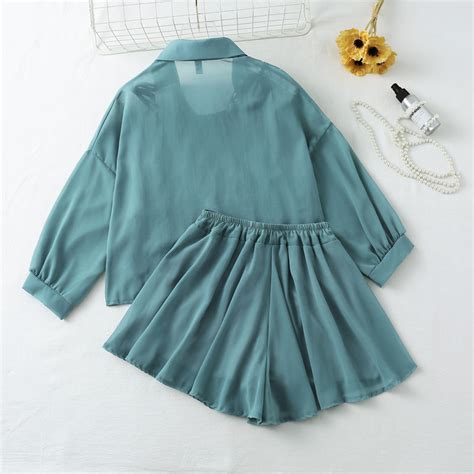 Shop Blue Sheer Shirt And Shorts Co-Ord Set - for Women | OUTZIDR | Gen ...