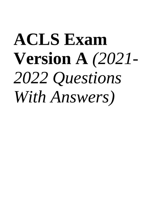 ACLS Exam Version A, ACLS Exam Version B, ACLS Precourse Test, ACLS ...