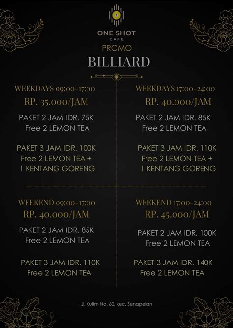 Menu at One Shot Cafe, Pekanbaru