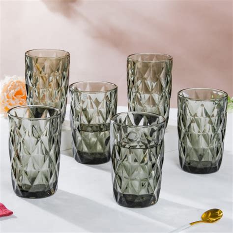 Set Of 6 Fluted Tall Glass Tumbler 350ml Online in India | Nestasia