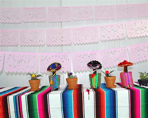 Buy Mexican Banner Flags Light Pink Papel Picado Over 60 feet Long ...