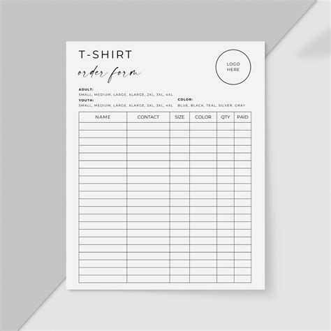 T Shirt Order Form Canva Template, Editable Shirt Order Form, Printable ...