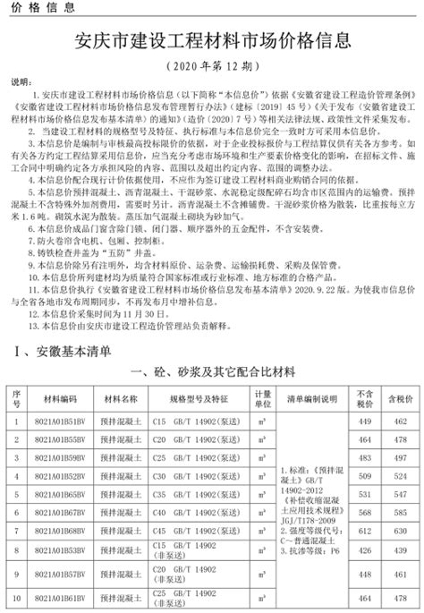 安庆市2020年12月期信息价期刊 - 全国信息价网