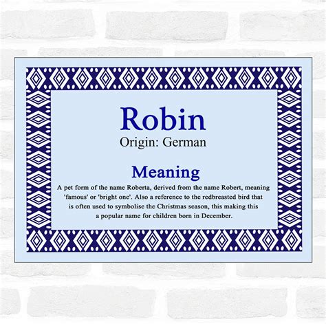 Robin Name Meaning Blue Certificate - The Card Zoo