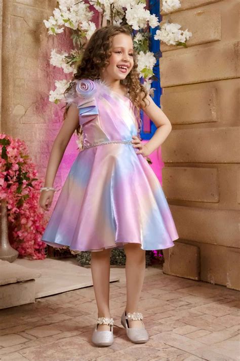 Multicolor Frock Embellished With Floral And Stone Waist Band For Girl ...