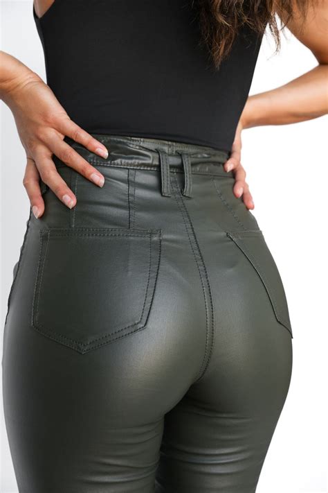 Cruz Jeans - Wet Look Khaki | Leather pants women, High waisted denim ...