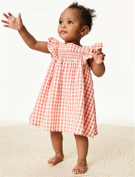 Buy Pure Cotton Checked Dress (0-3 Yrs) at Marks & Spencer