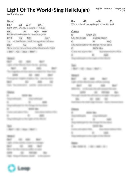 Light Of The World (Sing Hallelujah) - Chord Chart PDF Download | Loop ...