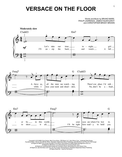 Versace On The Floor by Bruno Mars Sheet Music for Easy Piano at Sheet ...