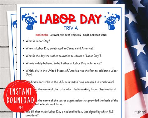 Labor Day Trivia Game Labor Day Printable Games America - Etsy UK