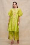 Buy Green Chanderi Embellished Gota Round Puff Sleeve Kurta For Women ...