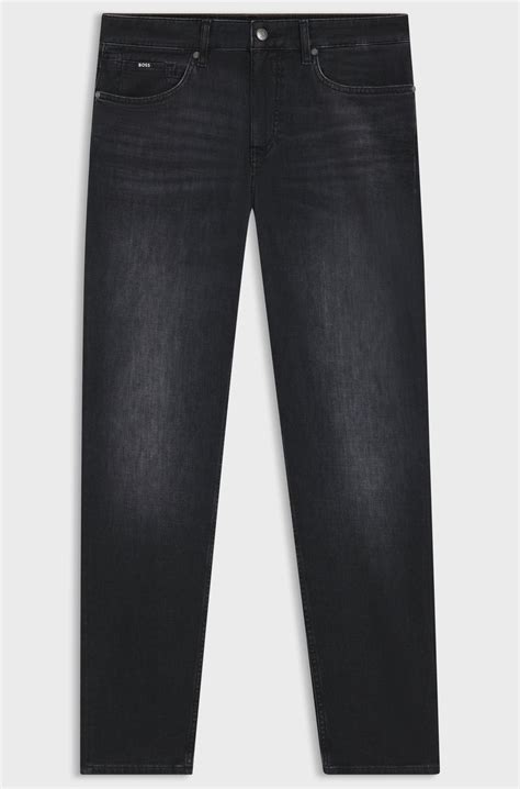 BOSS - Maine Regular-fit jeans in super-soft black Italian denim - Dark ...
