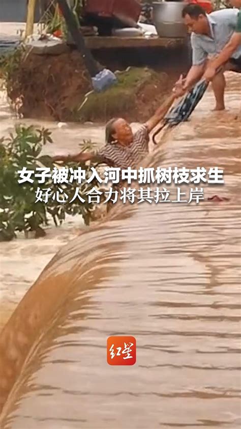 遭遇强降水！女子被冲入河中抓树枝求生 好心人合力将其拉上岸_凤凰网资讯_凤凰网