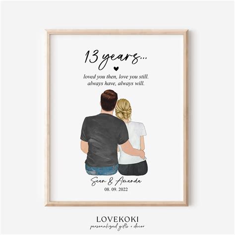 13th Anniversary Gift- Custom Couple Portrait Illustration Drawing ...