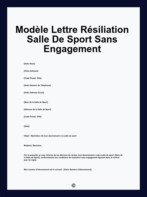Modèle Lettre Résiliation Salle De Sport Sans Engagement