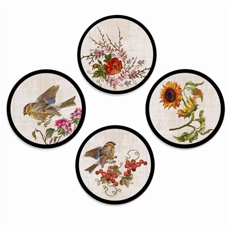PAPER PLANE DESIGN Set of 4 round frames decoration Home Decor painting ...