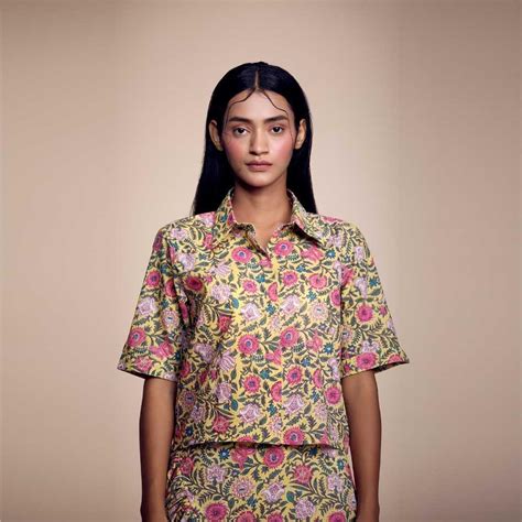 Blossom Burst: Stylish Yellow Floral Crop Shirt in Cotton – Kaala Teeka ...